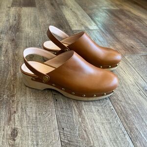 J. Crew Tan Leather Clogs with Wooden Sole